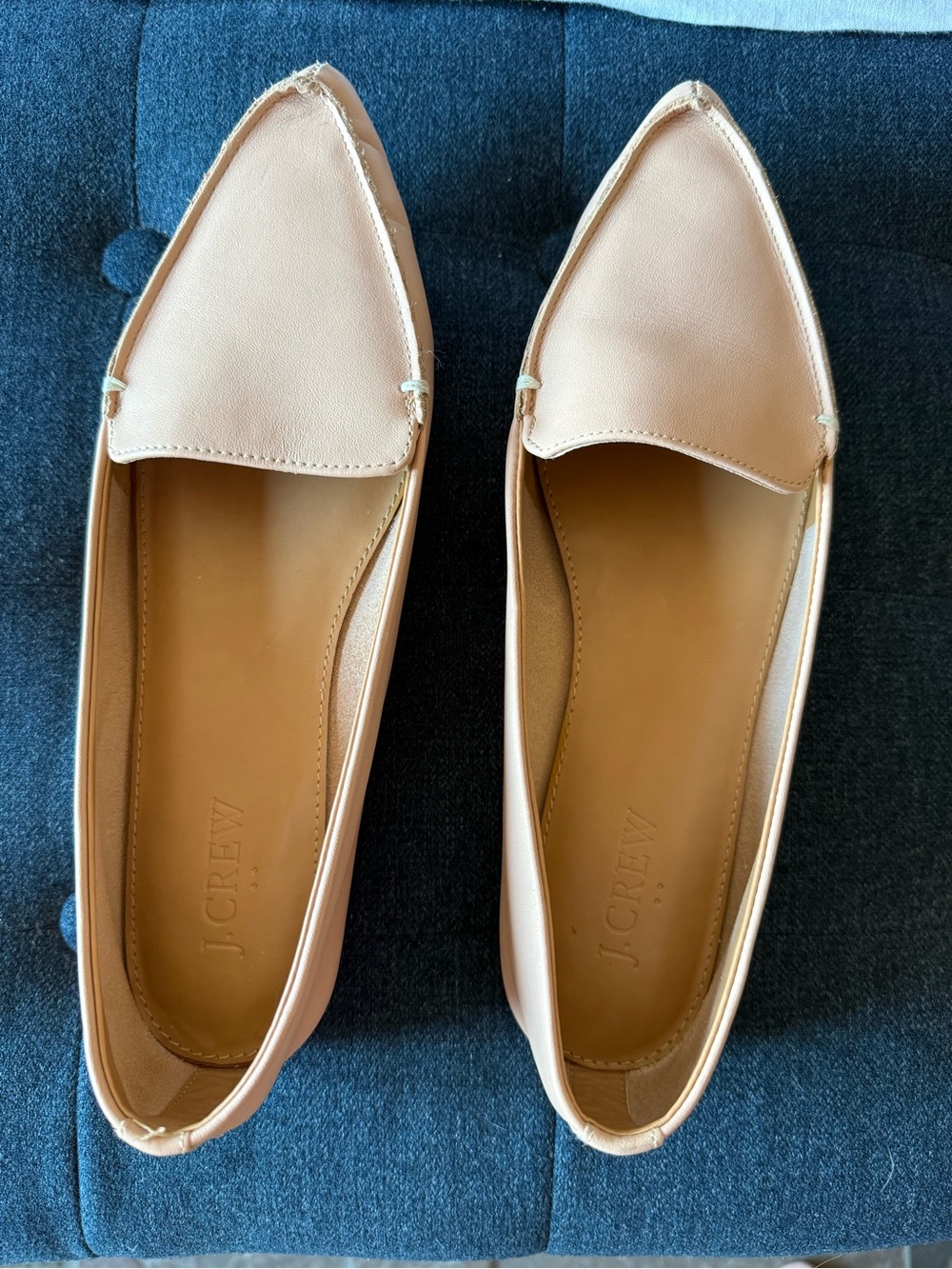J. Crew Women's Pointed Leather Flats in Nude Tan
